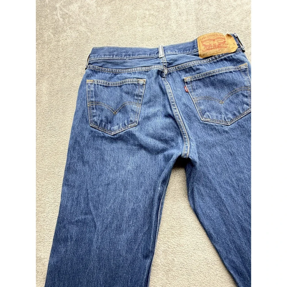 Levis 501 Jeans‎ Mens Measured 34x29 Blue Straight Denim Button Fly Classic Fit